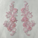 Beaded Corded Floral Lace Applique Embroidered Polyester Fabric - Floral, 9.5" X 2" (1 Pair)