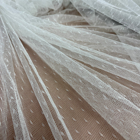 1 Yard Ivory Stretch Dots Point Net Mesh Fabric Lightweight Soft Durable Material 60 Inch Width
