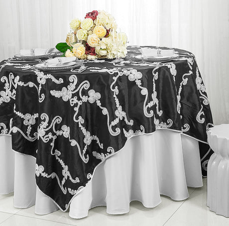 Ribbon Taffeta Square Table Overlay 85x85 Black/White
