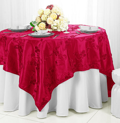 Ribbon Taffeta Square Table Overlay 85x85 Fuchsia