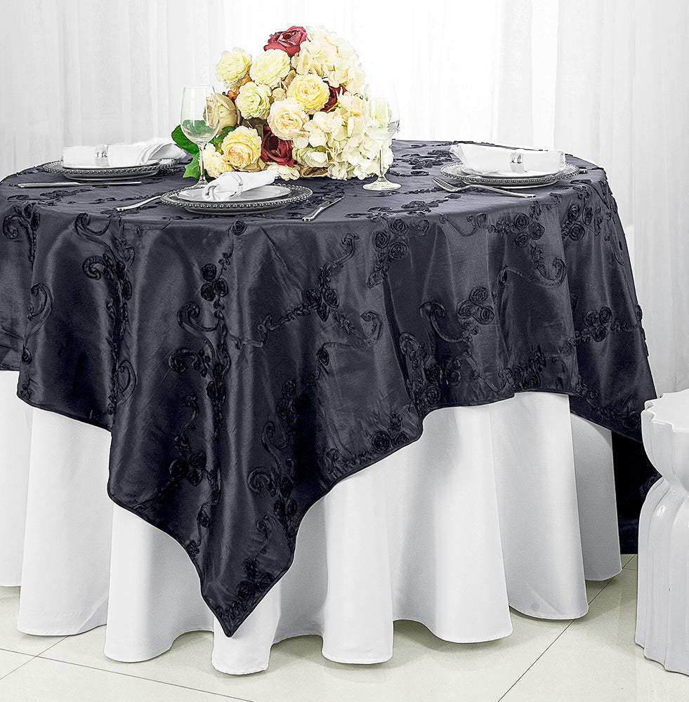 Ribbon Taffeta Square Table Overlay 85x85 Pewter/Charcoal