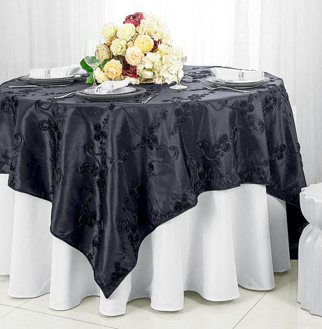 Ribbon Taffeta Square Table Overlay 85x85 Pewter/Charcoal