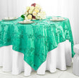 Ribbon Taffeta Square Table Overlay 85x85 Tiff Blue/Aqua Blue
