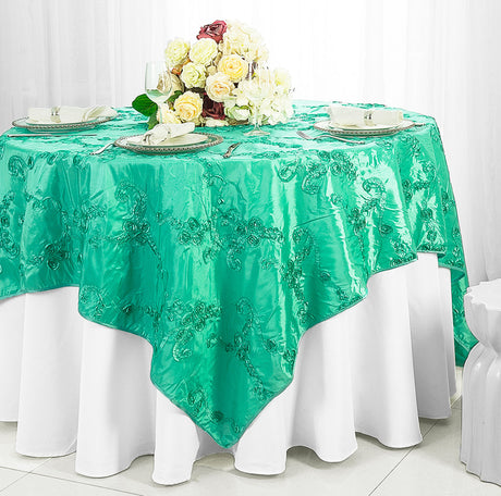 Ribbon Taffeta Square Table Overlay 85x85 Tiff Blue/Aqua Blue