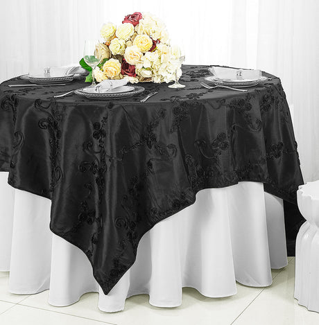 Square Ribbon Taffeta Table Overlay 85x85 Black