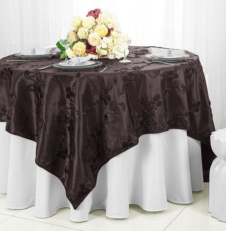 Ribbon Taffeta Square Table Overlay 85x85 Chocolate