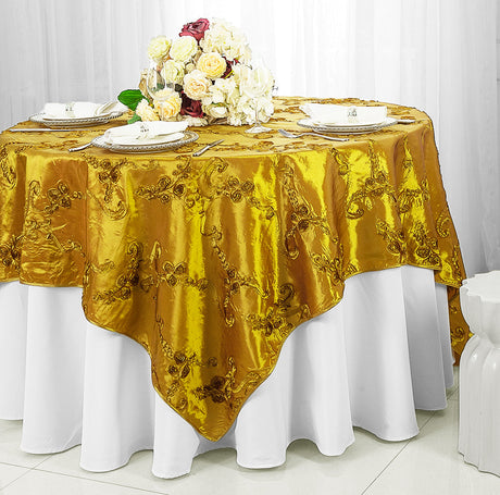 Ribbon Taffeta Square Table Overlay 85x85 Gold