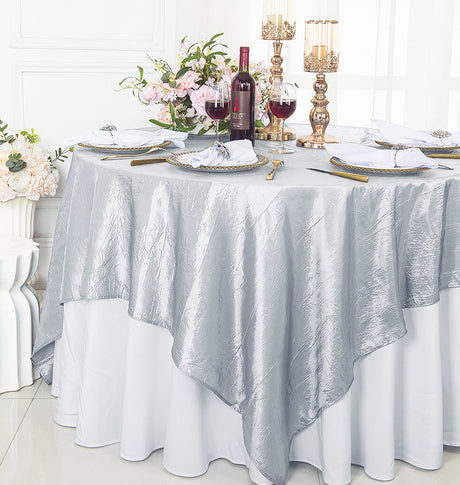 Square Crushed Taffeta Table Overlay 85x85 Platinum