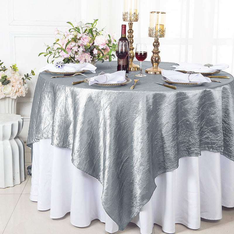 Square Crushed Taffeta Table Overlay 85x85 Silver