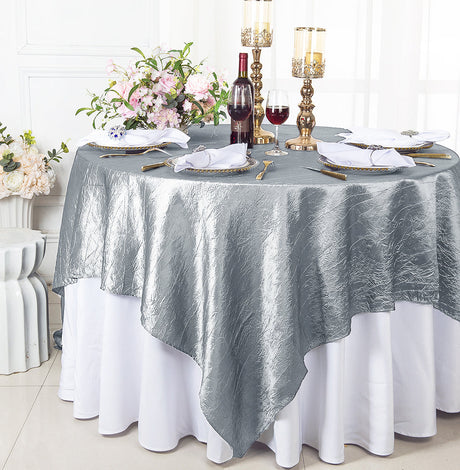 Square Crushed Taffeta Table Overlay 85x85 Silver