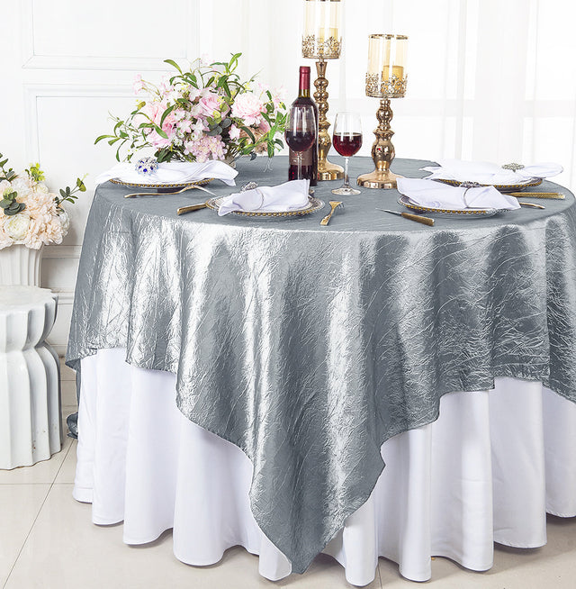 Square Crushed Taffeta Table Overlay 85x85 Silver
