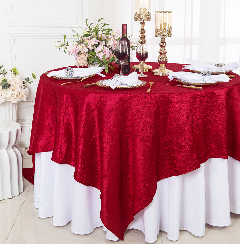 Square Crushed Taffeta Table Overlay 85x85 Apple Red