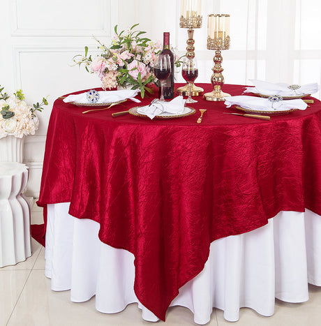 Square Crushed Taffeta Table Overlay 85x85 Apple Red