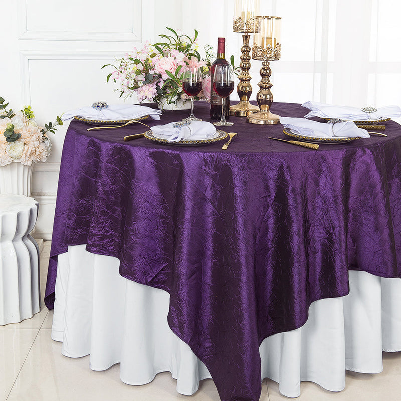 Square Crushed Taffeta Table Overlay 85x85 Eggplant