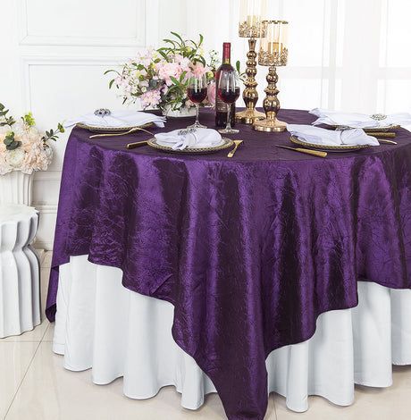 Square Crushed Taffeta Table Overlay 85x85 Eggplant