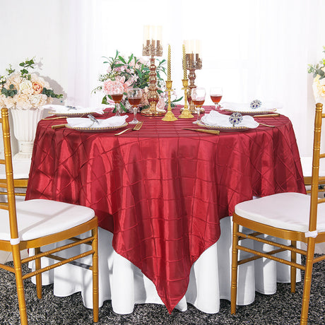 Pintuck Taffeta Square Table Overlay 85x85 Apple Red