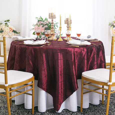 Pintuck Taffeta Square Table Overlay 85x85 Burgundy