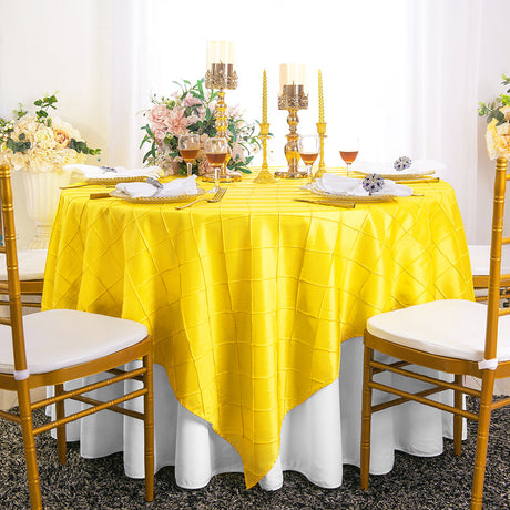 Pintuck Taffeta Square Table Overlay 85x85 Canary Yellow