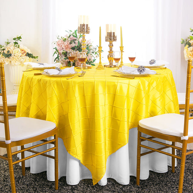 Pintuck Taffeta Square Table Overlay 85x85 Canary Yellow