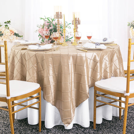 Square Pintuck Taffeta Table Overlay 85x85 Champagne