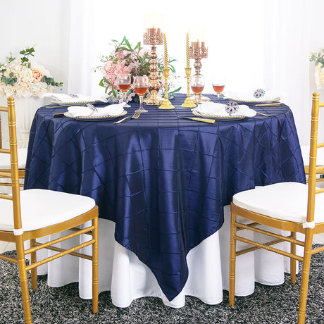 Pintuck Taffeta Table Overlay 85x85 Square Navy Blue