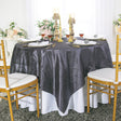 Square Pintuck Taffeta Table Overlay 85x85 Pewter/Charcoal