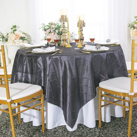 Square Pintuck Taffeta Table Overlay 85x85 Pewter/Charcoal