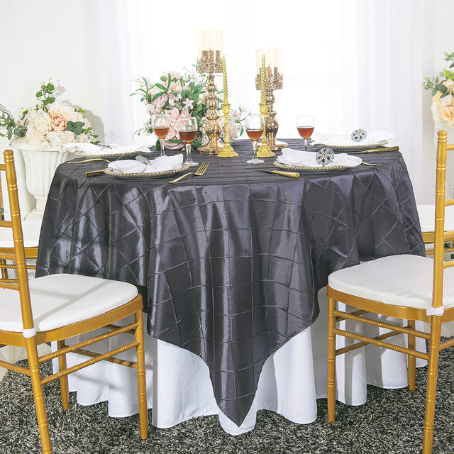 Square Pintuck Taffeta Table Overlay 85x85 Pewter/Charcoal