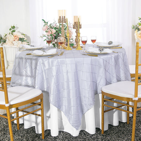Pintuck Taffeta Table Overlay 85x85 Square Platinum
