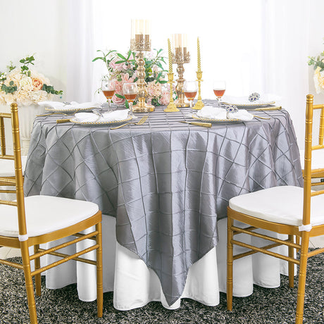 Pintuck Taffeta Square Table Overlay 85x85 Silver