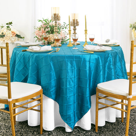 Pintuck Taffeta Square Table Overlay 85x85 Turquoise