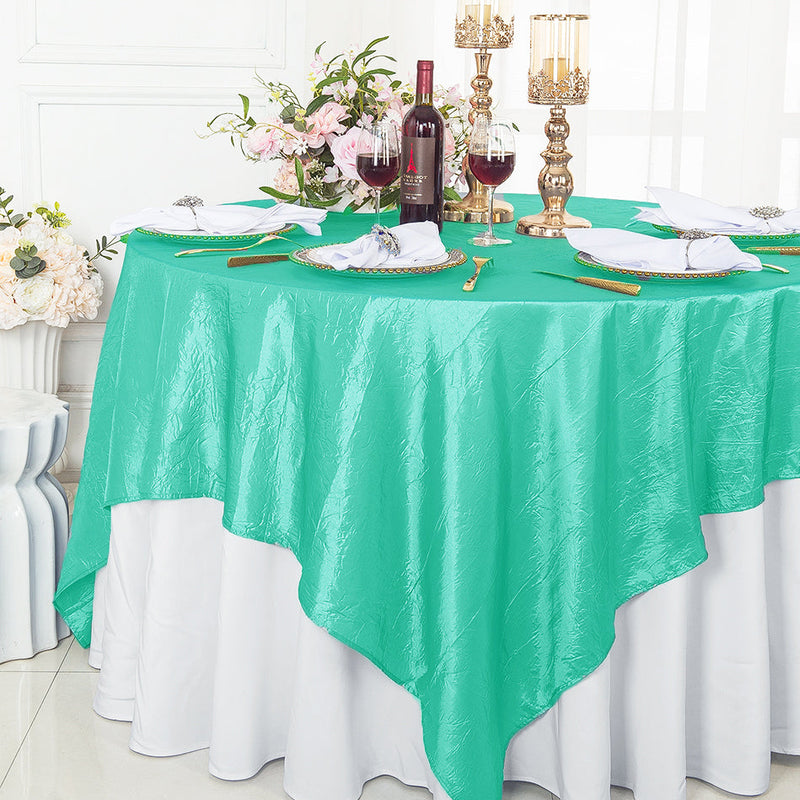 Crushed Taffeta Square Table Overlay 85x85 Tiff Blue/Aqua Blue