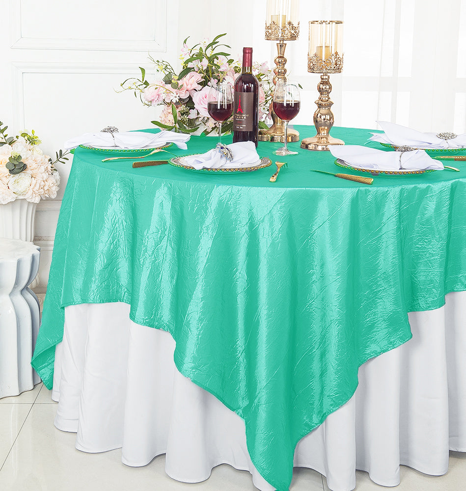 Crushed Taffeta Square Table Overlay 85x85 Tiff Blue/Aqua Blue