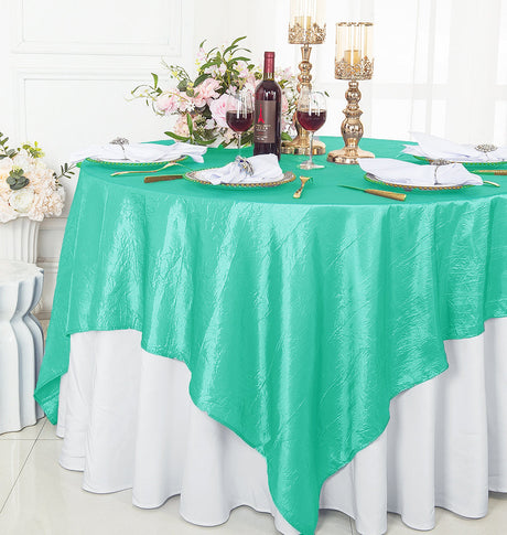 Crushed Taffeta Square Table Overlay 85x85 Tiff Blue/Aqua Blue