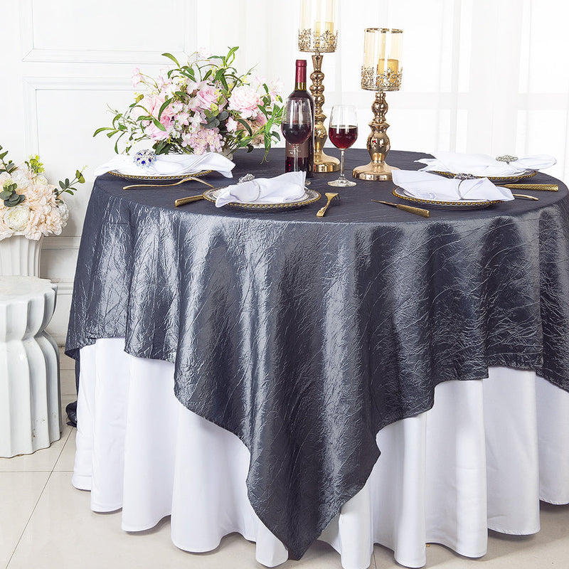 Crushed Taffeta Square Table Overlay 85x85 Pewter/Charcoal