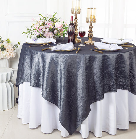 Crushed Taffeta Square Table Overlay 85x85 Pewter/Charcoal