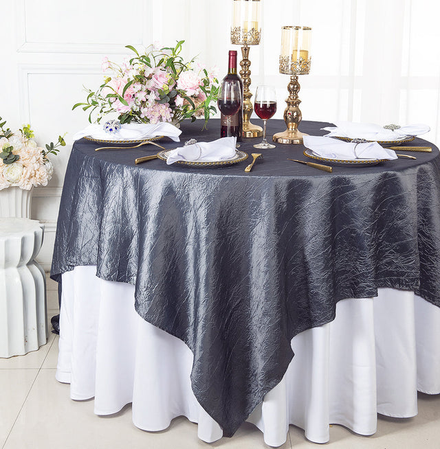 Crushed Taffeta Square Table Overlay 85x85 Pewter/Charcoal