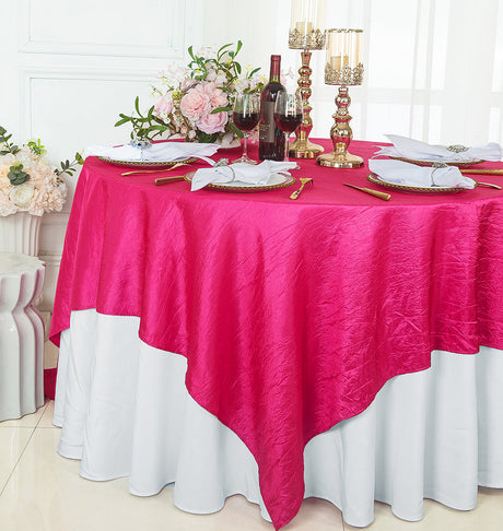 Square Crushed Taffeta Table Overlay 85x85 Fuchsia