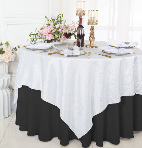 Square Crushed Taffeta Table Overlay 85x85 White