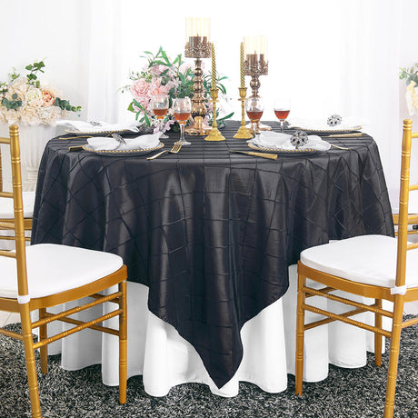 Pintuck Taffeta Table Overlay 85x85 Square Black