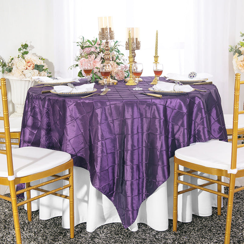 Pintuck Taffeta Square Table Overlay 85x85 Eggplant