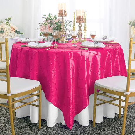Pintuck Taffeta Square Table Overlay 85x85 Fuchsia