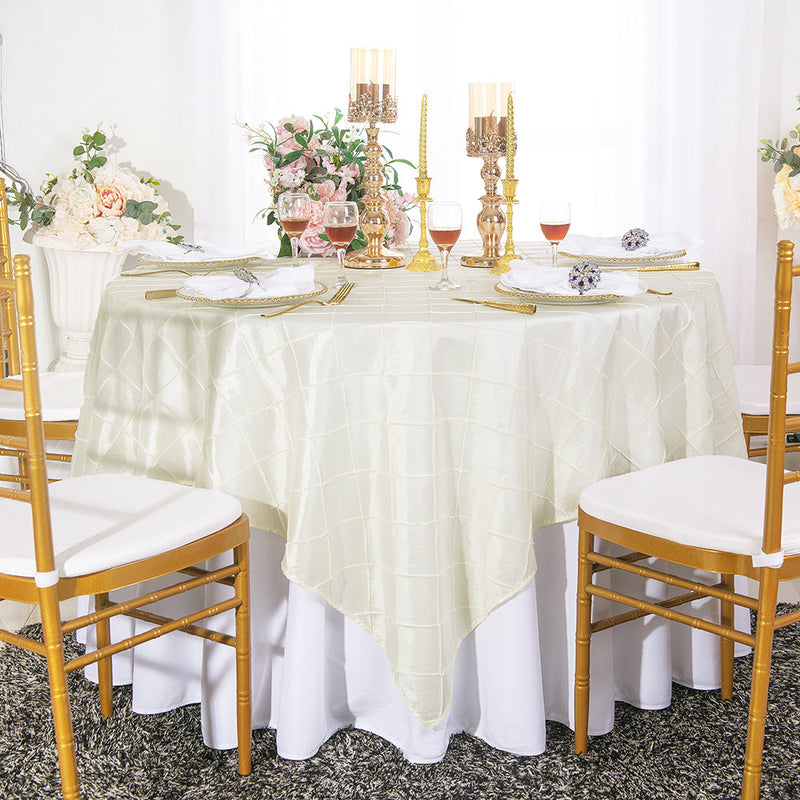 Square Pintuck Taffeta Table Overlay 85x85 Ivory