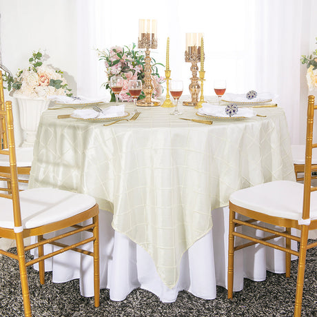 Square Pintuck Taffeta Table Overlay 85x85 Ivory