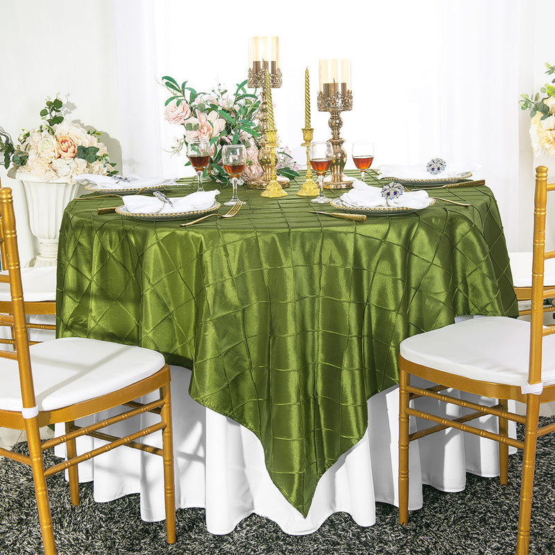Pintuck Taffeta Square Table Overlay 85x85 Moss Green
