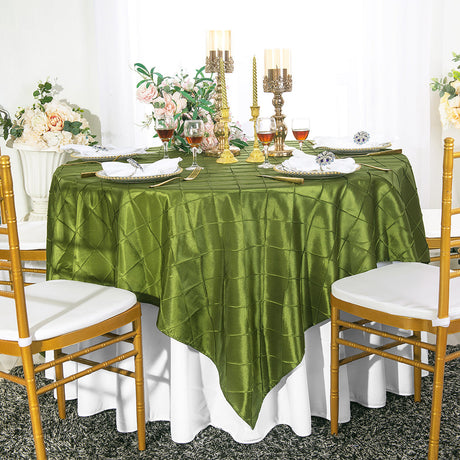 Pintuck Taffeta Square Table Overlay 85x85 Moss Green
