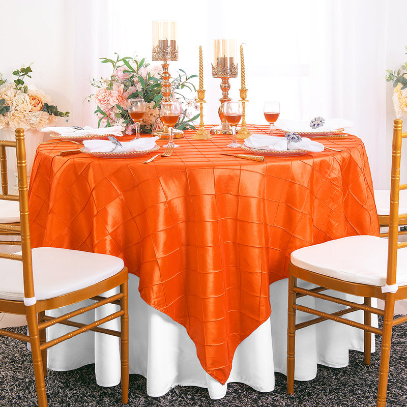 Pintuck Taffeta Square Table Overlay 85x85 Orange