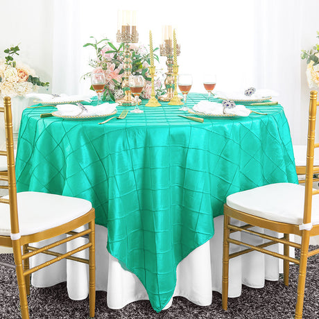Square Pintuck Taffeta Table Overlay 85x85 Tiff Blue/Aqua Blue