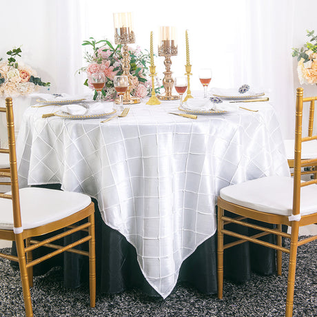 Square Pintuck Taffeta Table Overlay 85x85 White