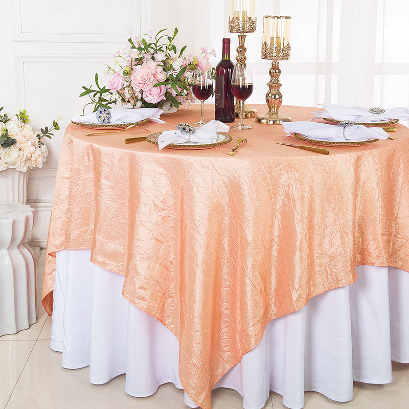 Square Crushed Taffeta Table Overlay 85x85 Apricot/Peach
